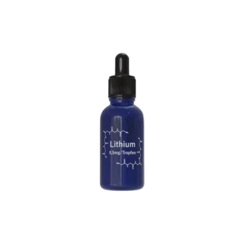 Lithium in blauer Flasche
